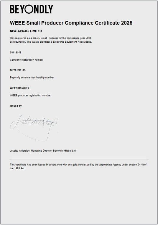WEEE Compliance certificate for NextGen360