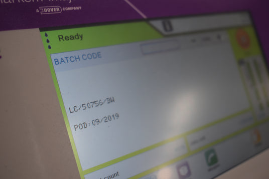 Display showing batch code and produced on date.