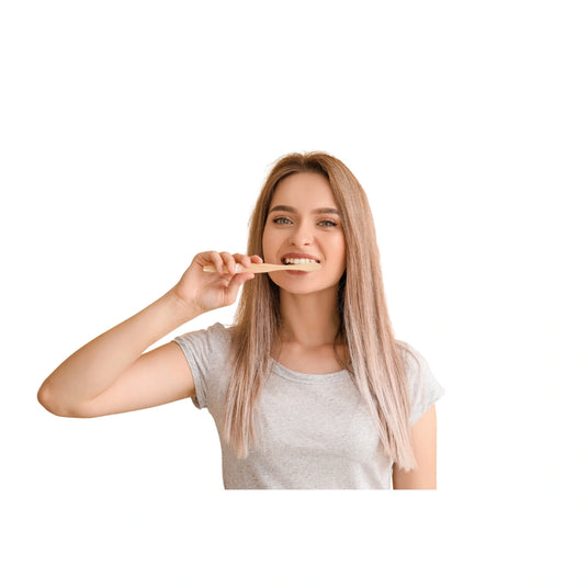 Woman Brushing Her Teeth - White Background