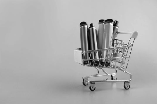 black and white image of vapes in a shopping trolley representing vape retail