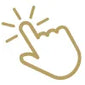 Gold icon of a hand pointing upwards with a light bulb, symbolizing an idea or solution.