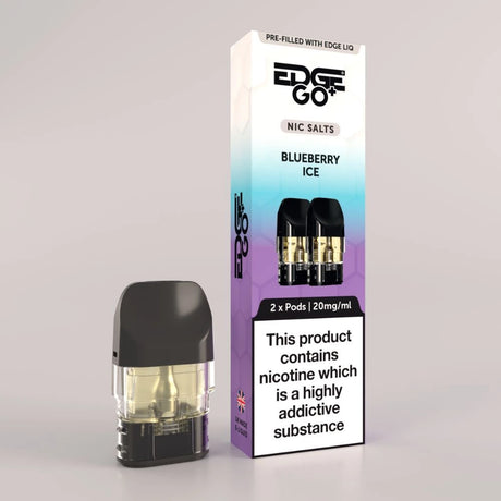 EDGE Go Plus pod with Pod outer packaging for the blueberry ice pods EDGE Vaping