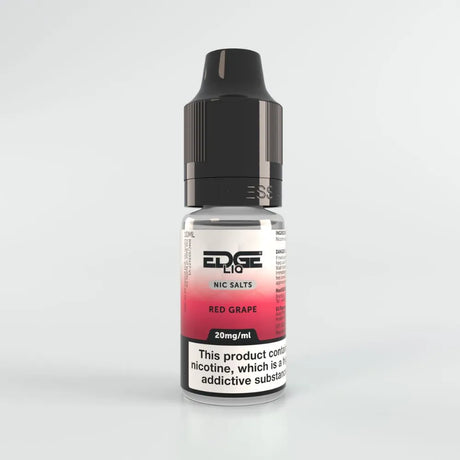 Bottle of Edge Liq Red Grape e-liquid on a light gray background 20mg