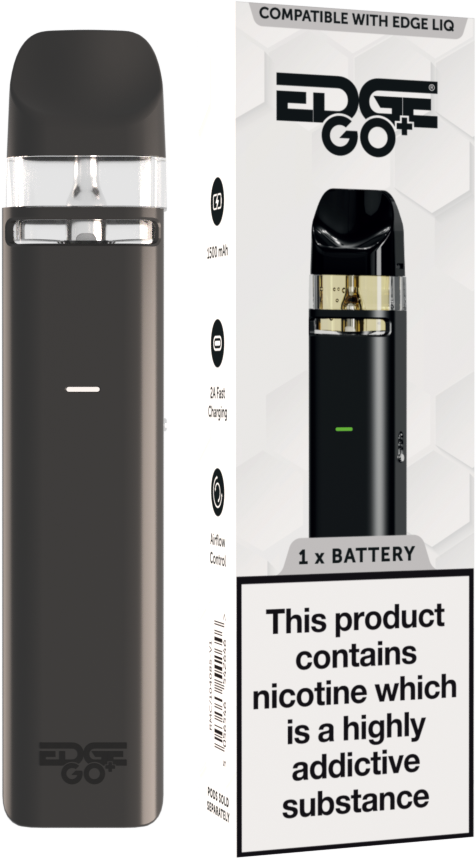 EDGE Go Plus Vape device and outer packaging EDGE Vaping 
