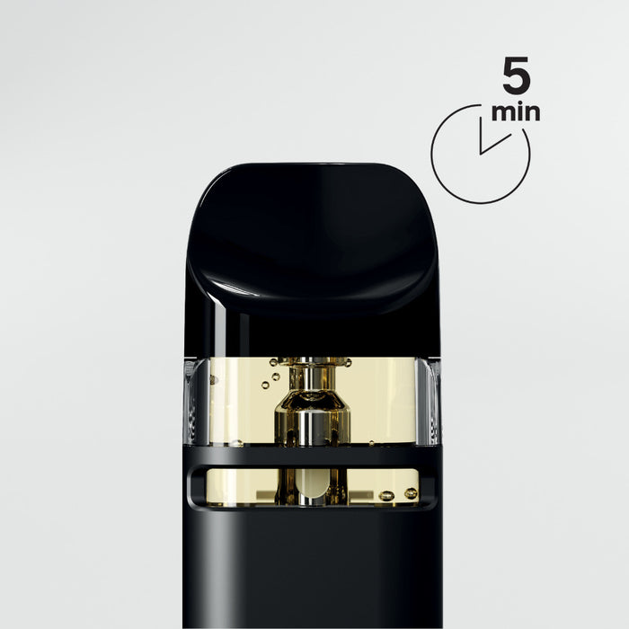 Black Edge go+ vape device with gold interior on a light gray background