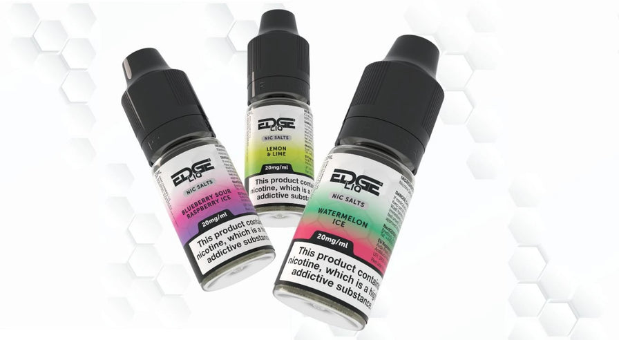 EDGE Liq Banner with 3 bottles of e-liquid