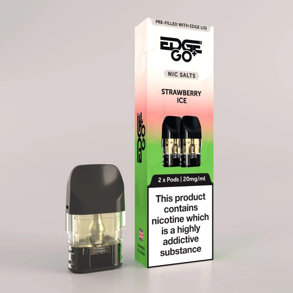 EDGE Go Plus pod with Pod outer packaging for the strawberry ice pods EDGE Vaping