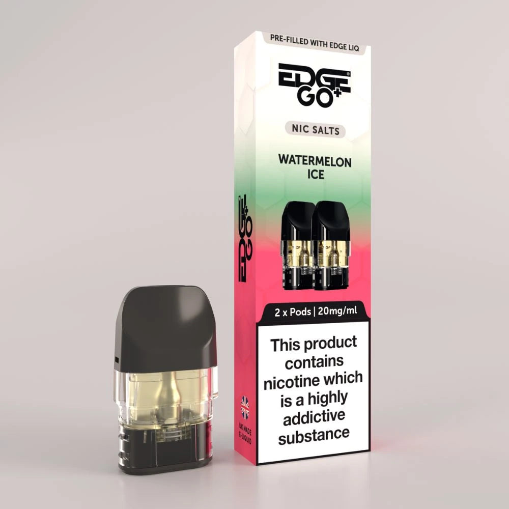 EDGE Go Plus pod with Pod outer packaging for the watermelon ice pods EDGE Vaping