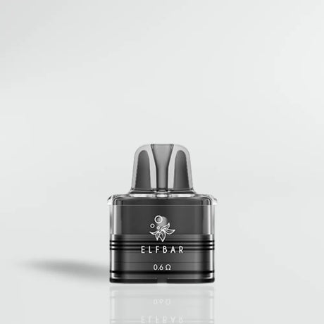 Black ELF BAR Vape Pod 0.6OHM vape device on a light gray background