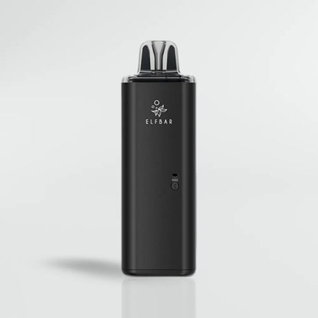 Black vape device Elfbar ElfX Mega with ELF BAR branding on a light gray background