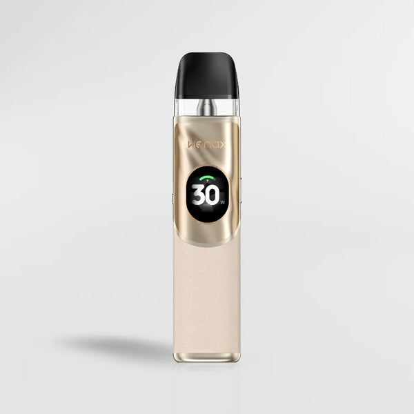 Vape device geekvape wenax q2 with digital display on a light gray background