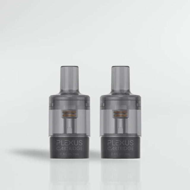 Two Plexus VAPE POD 0.6OHM cartridges on a light gray background