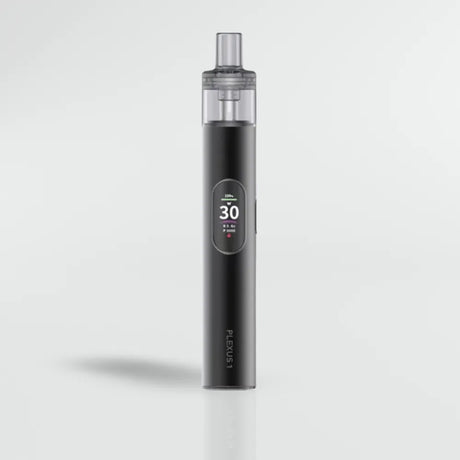 Black Innokin Plexus Go vape device with digital display on a light gray background