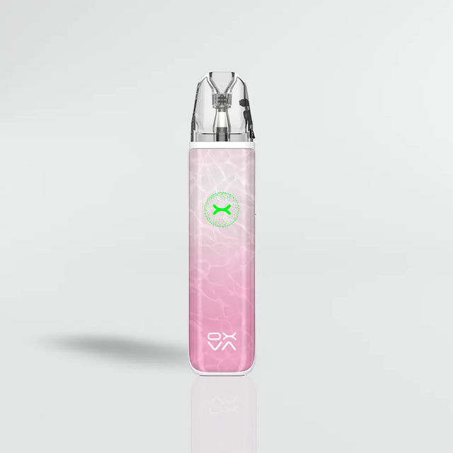 Pink textured OXVA XLIM  vape device with a green logo on a light gray backgroundO 2